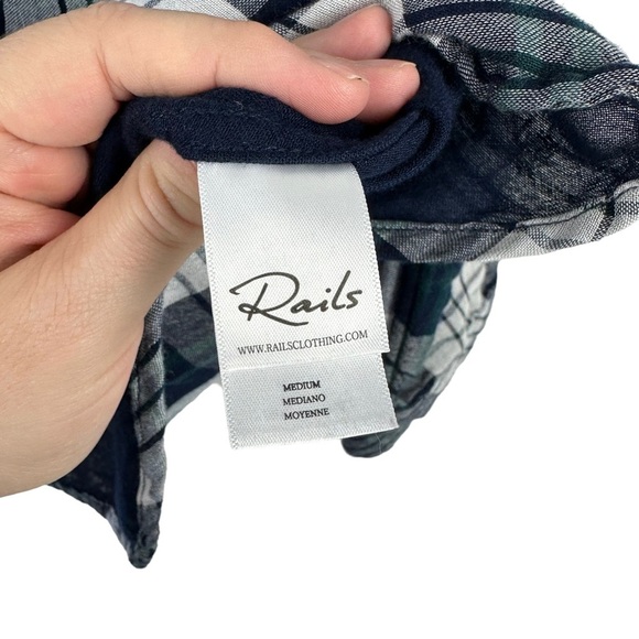 Rails Sz M Women's Kendra White Navy Forest Thick Lined Button Down Shirt - Picture 9 of 14